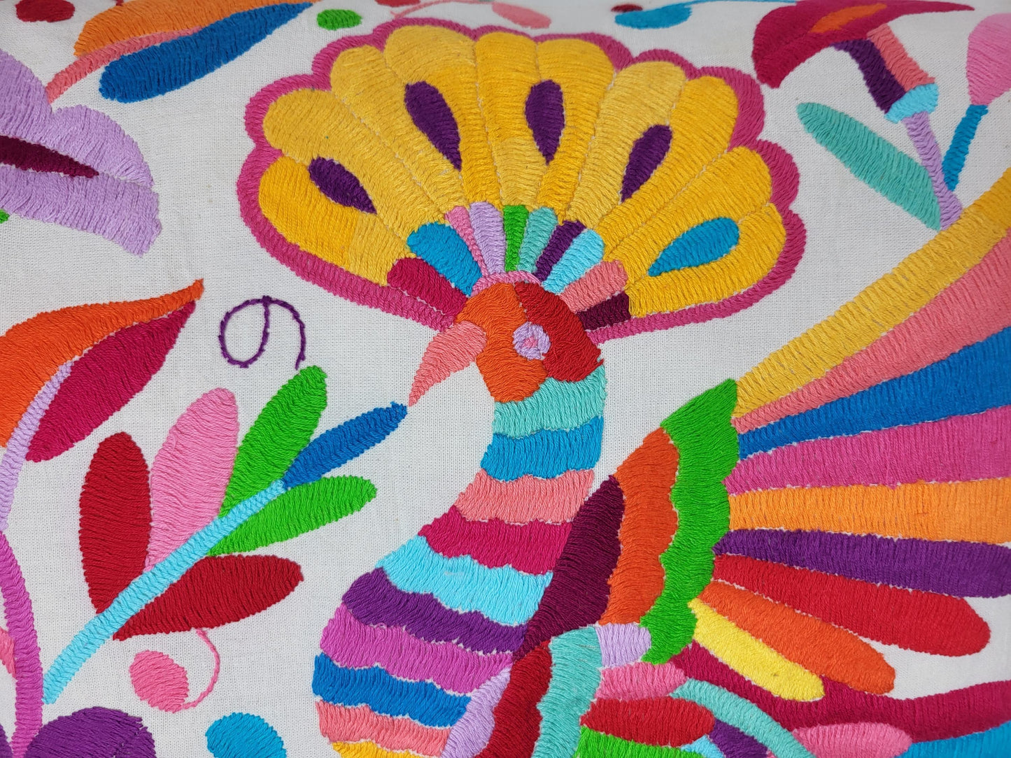 Mexikanischer handbestickter Kissenbezug aus Tenango de Doria Hidalgo, Otomi Kissen