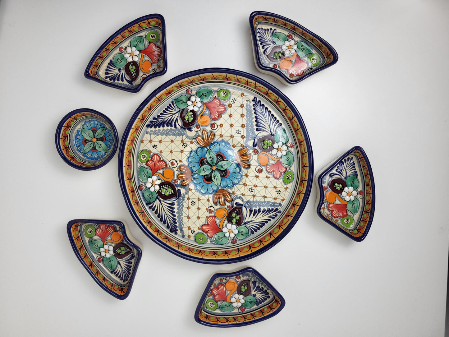 Mexikanische Talavera Keramik Snackschale | Handbemalte Dip-Platte aus Puebla