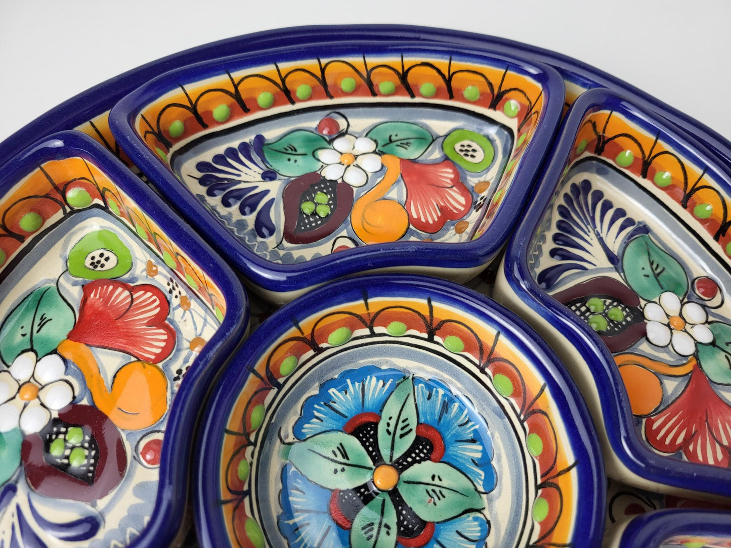 Mexikanische Talavera Keramik Snackschale | Handbemalte Dip-Platte aus Puebla