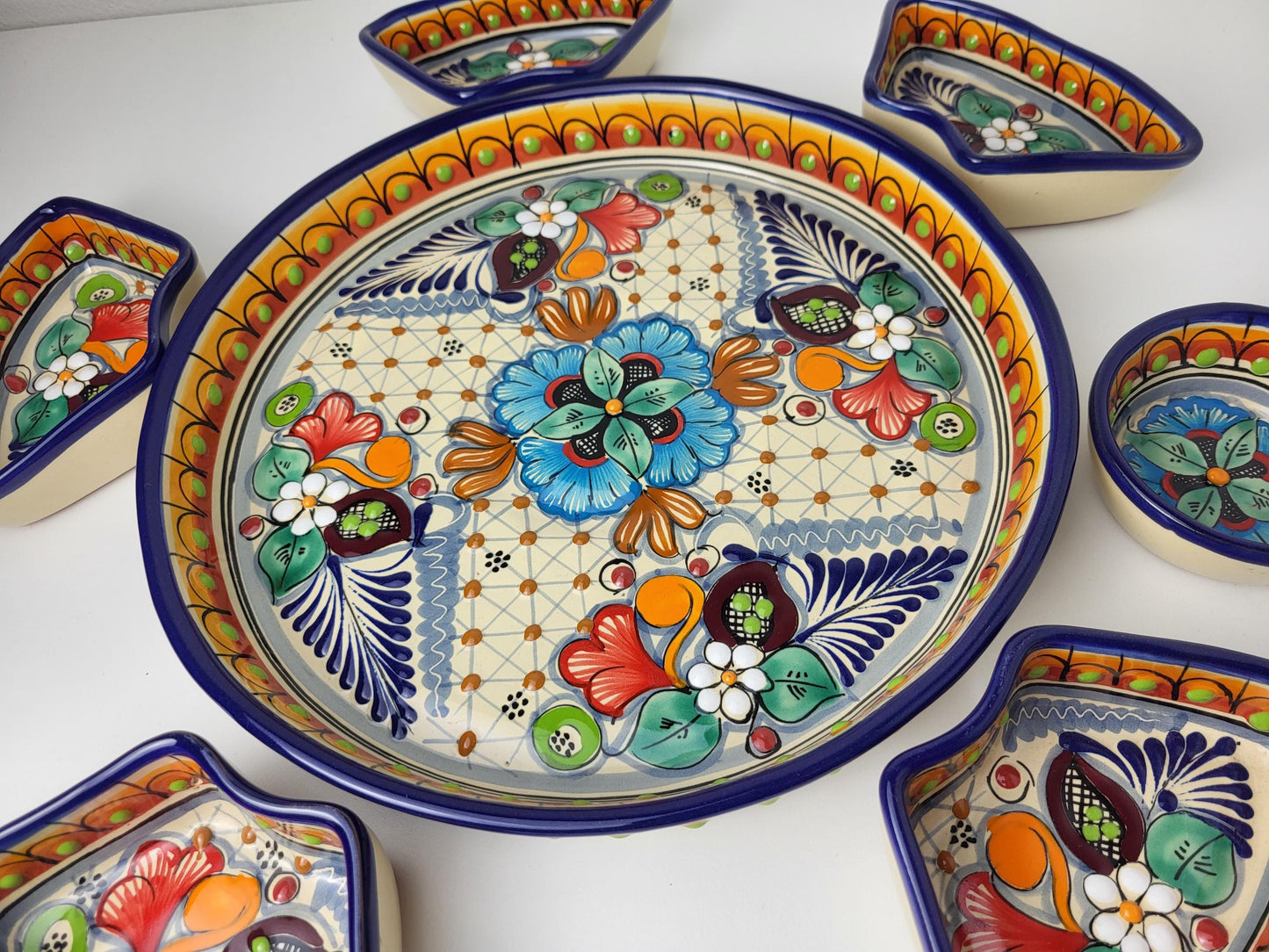 Mexikanische Talavera Keramik Snackschale | Handbemalte Dip-Platte aus Puebla