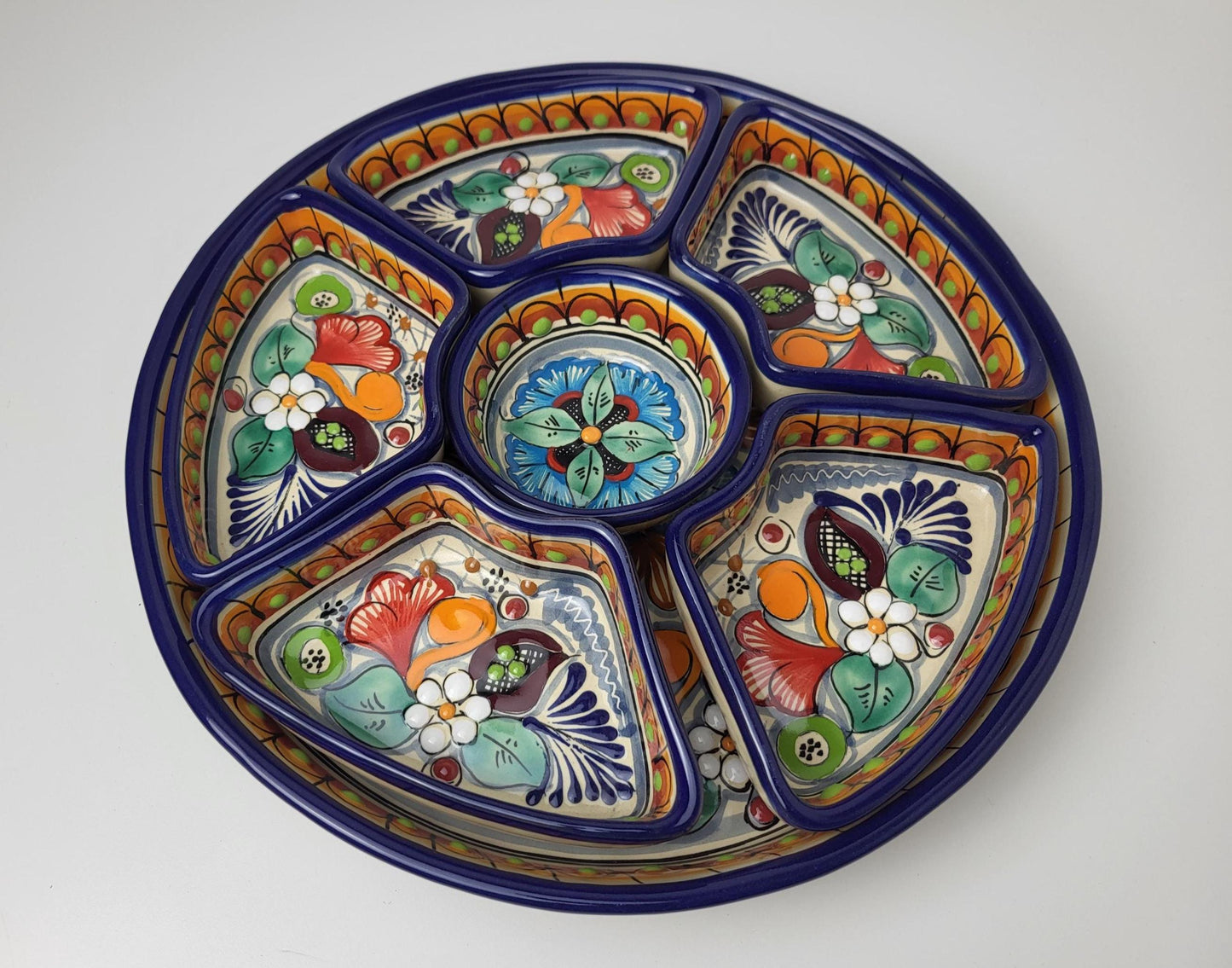 Mexikanische Talavera Keramik Snackschale | Handbemalte Dip-Platte aus Puebla