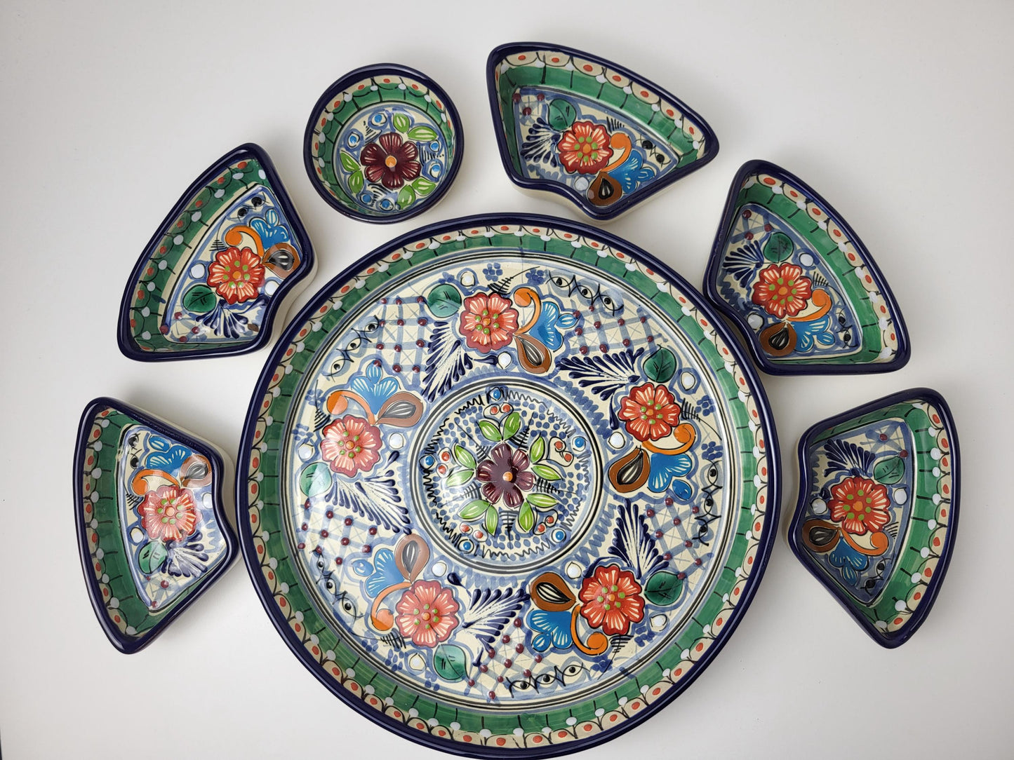 Mexikanische Talavera Keramik Snackschale | Handbemalte Dip-Platte aus Puebla