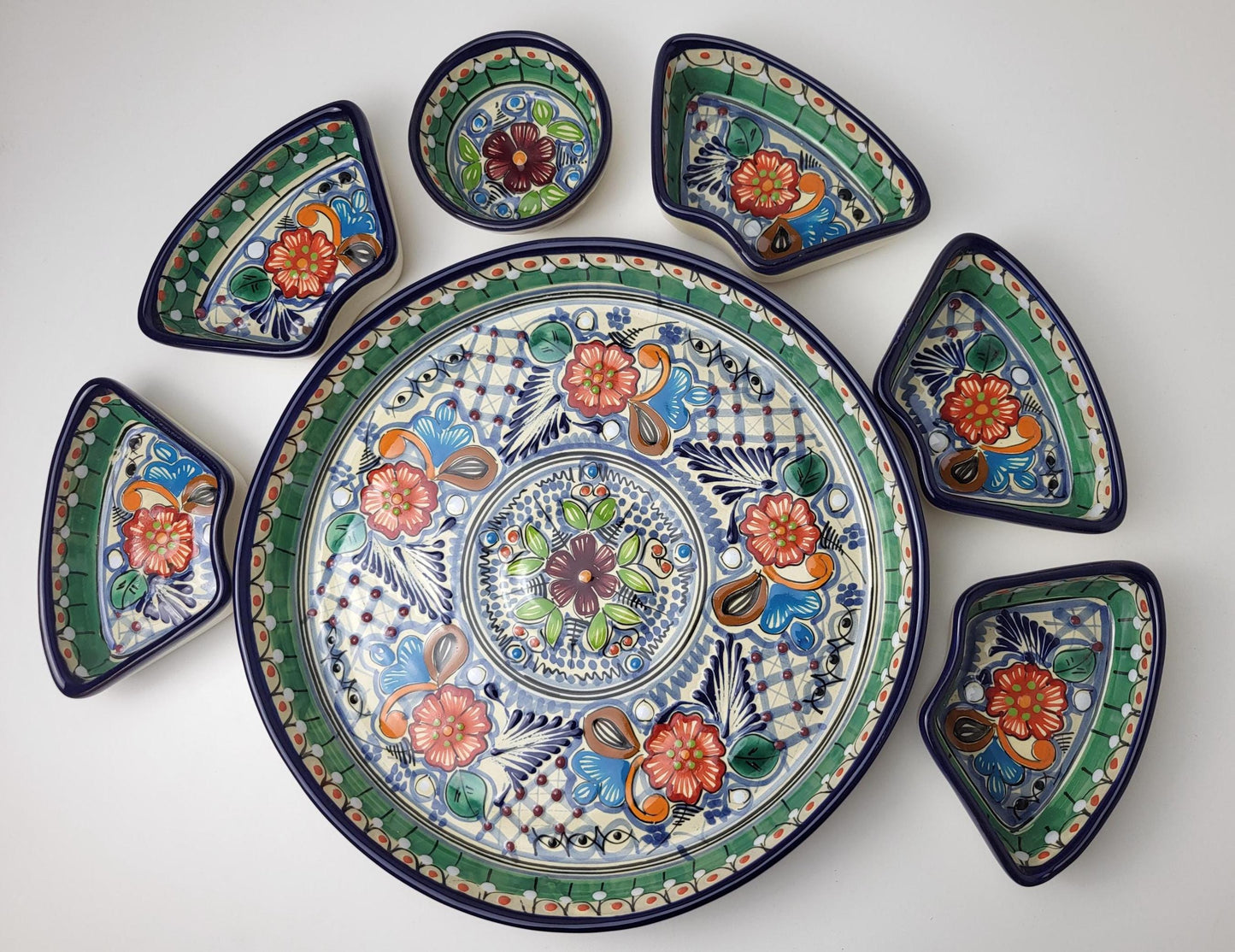 Mexikanische Talavera Keramik Snackschale | Handbemalte Dip-Platte aus Puebla