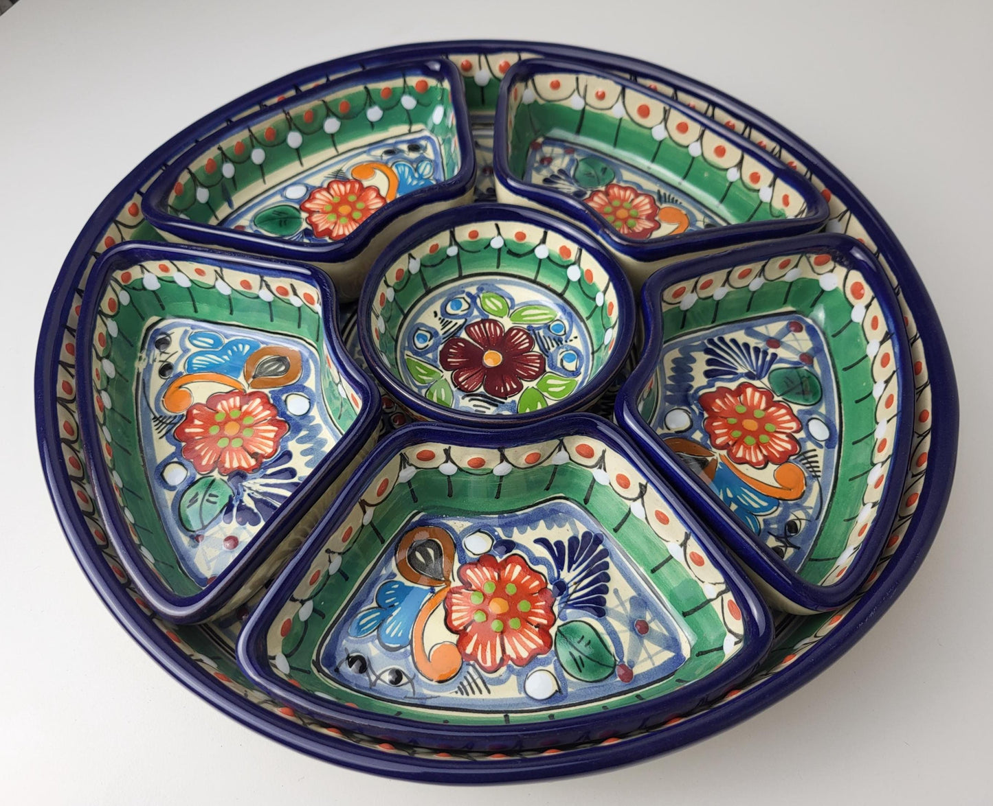 Mexikanische Talavera Keramik Snackschale | Handbemalte Dip-Platte aus Puebla