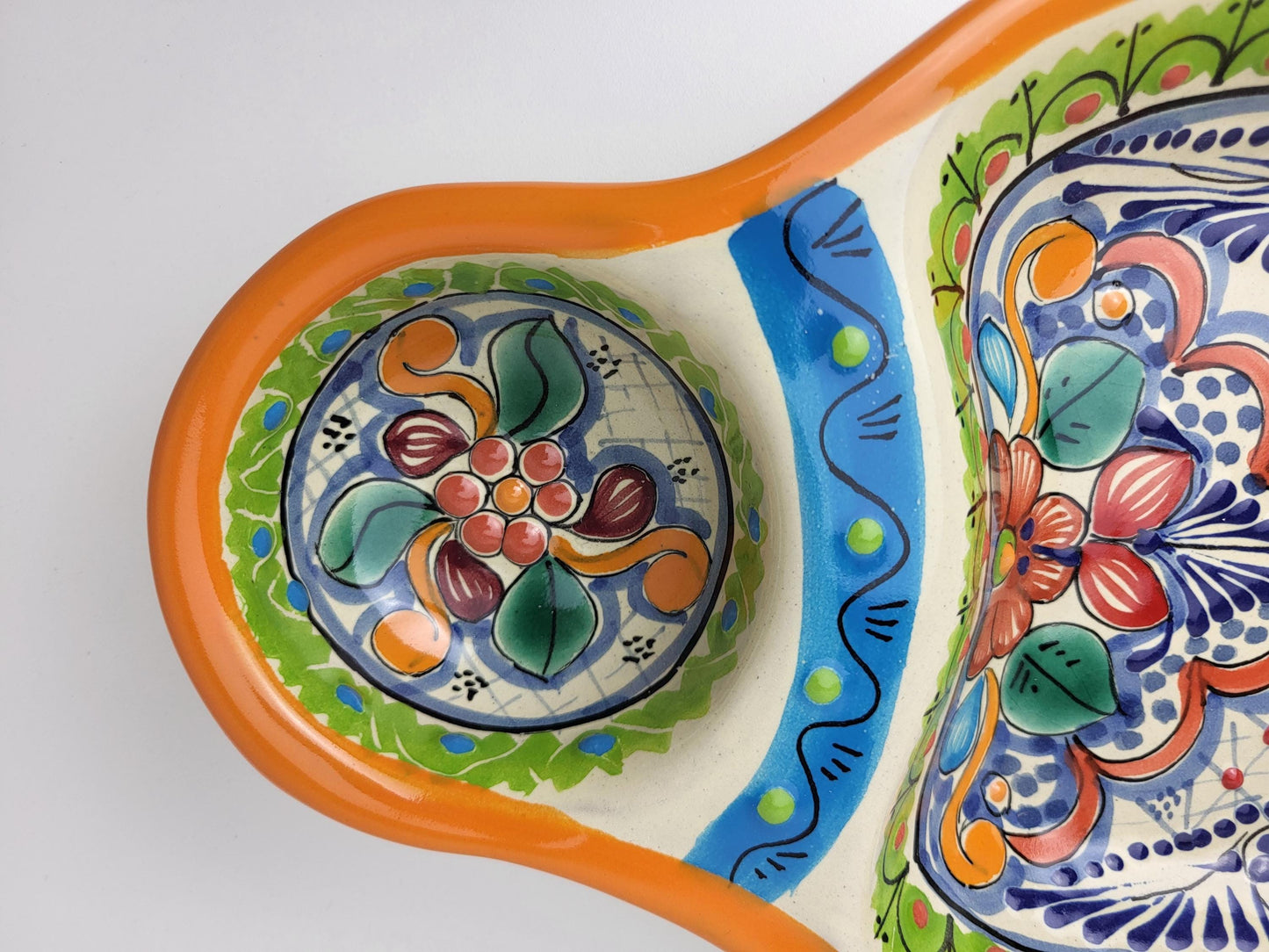Mexikanische Talavera Keramik Snackschale | Handbemalte Dip-Platte aus Puebla