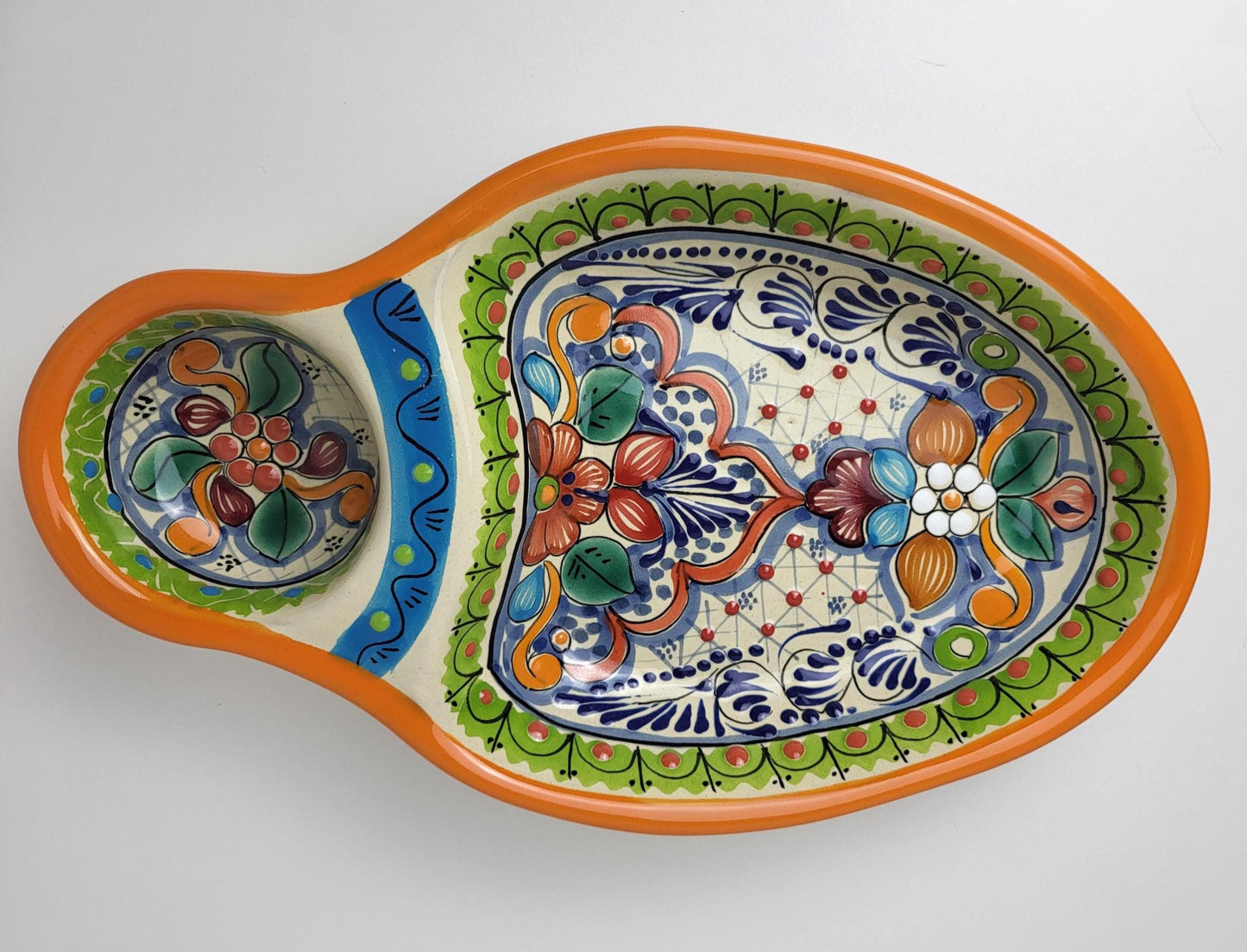 Mexikanische Talavera Keramik Snackschale | Handbemalte Dip-Platte aus Puebla