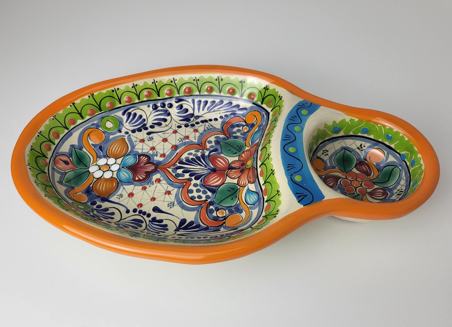 Mexikanische Talavera Keramik Snackschale | Handbemalte Dip-Platte aus Puebla