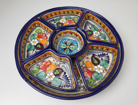 Mexikanische Talavera Keramik Snackschale | Handbemalte Dip-Platte aus Puebla