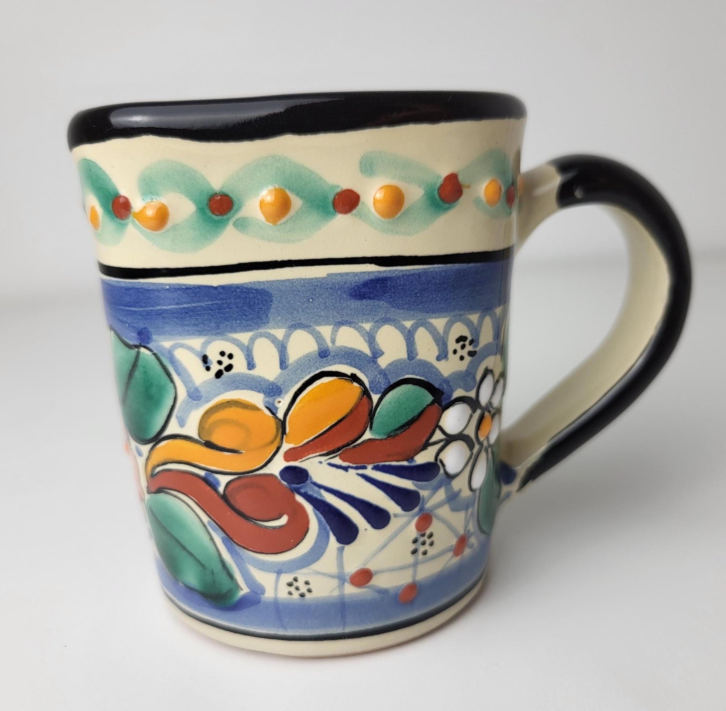 Mexikanischer Talavera Keramiktasse – Handgemalt, Blumenmotiv | Deko-Becher, Stiftehalter, Pflanzentopf