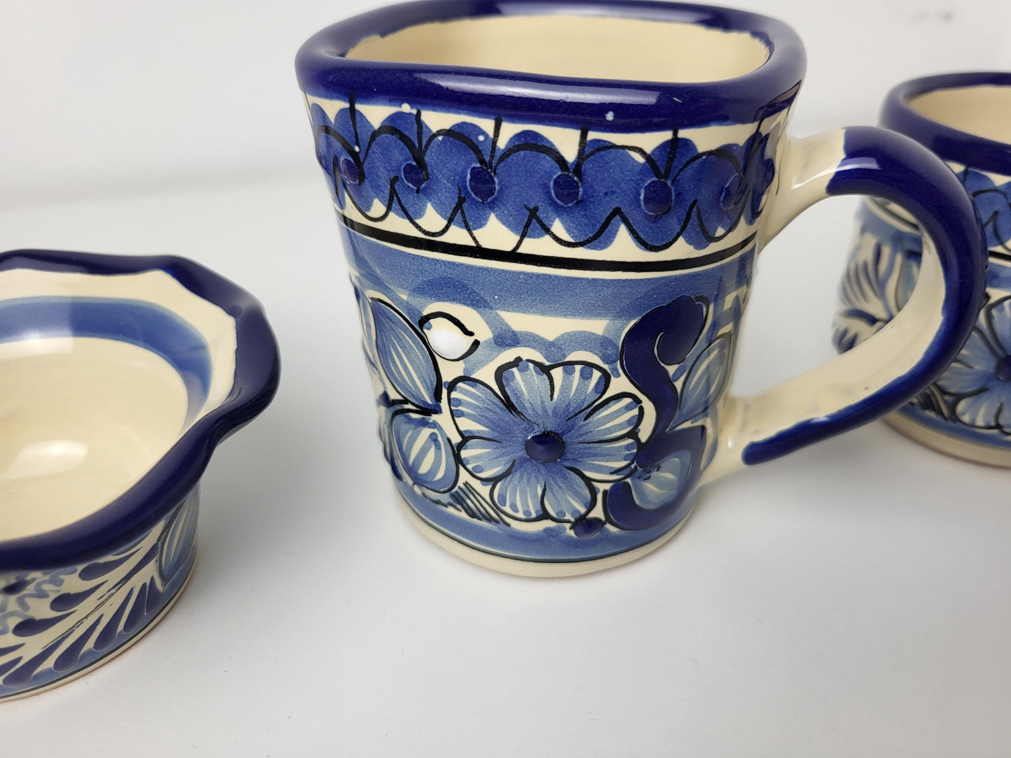 Mexikanisches Talavera Geschirrset Blau-Weiß – 6-teilig, Handgemalt | Teller, Schalen, Becher | Puebla Stil