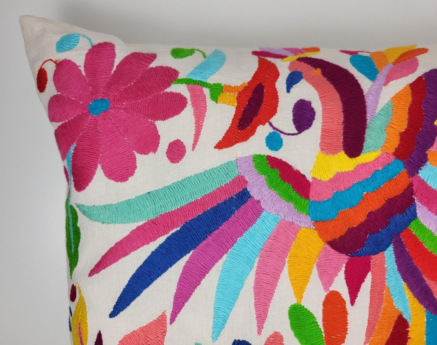 Coussin Otomi original – fait à la main dans les montagnes d'Hidalgo par des indigènes