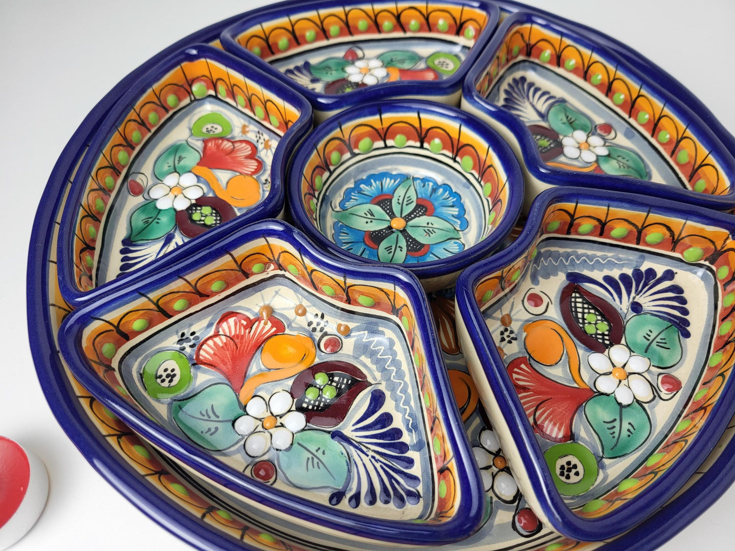 Mexikanische Talavera Keramik Snackschale | Handbemalte Dip-Platte aus Puebla