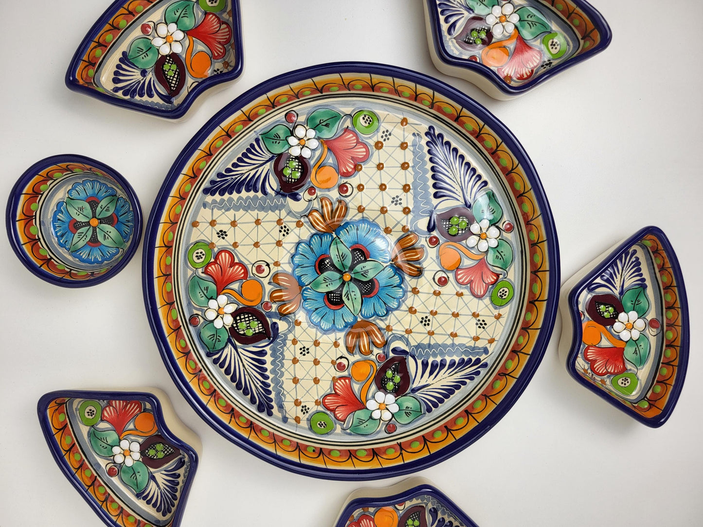 Mexikanische Talavera Keramik Snackschale | Handbemalte Dip-Platte aus Puebla