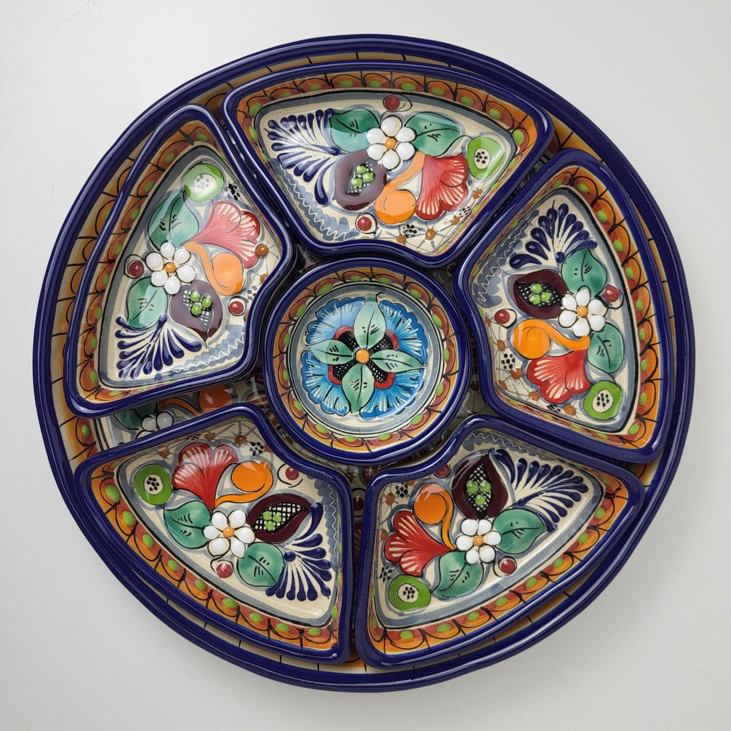 Mexikanische Talavera Keramik Snackschale | Handbemalte Dip-Platte aus Puebla