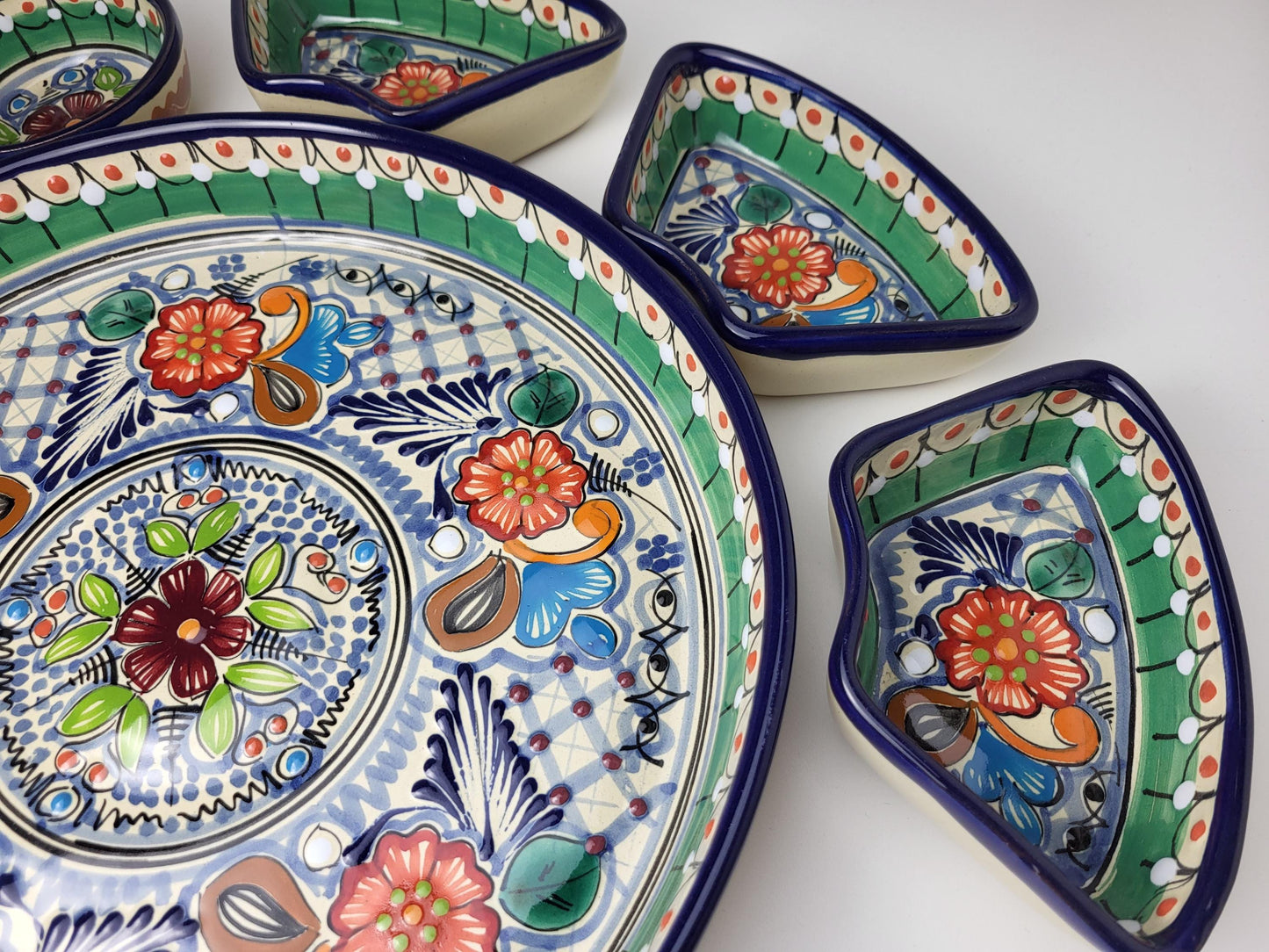 Mexikanische Talavera Keramik Snackschale | Handbemalte Dip-Platte aus Puebla