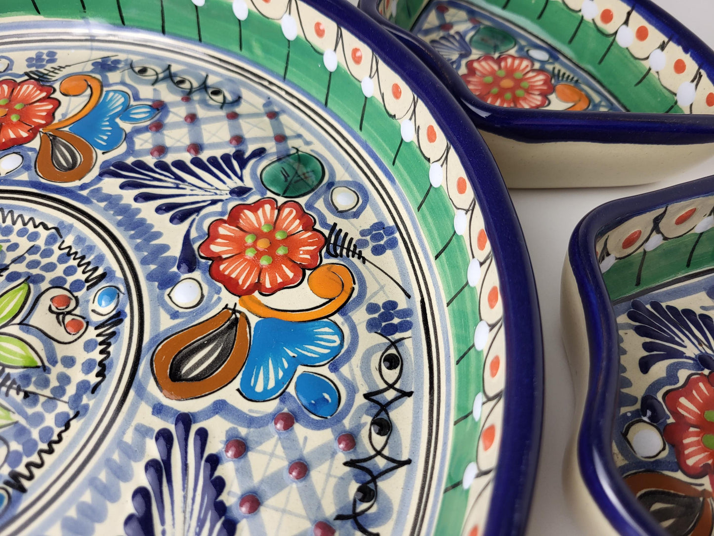 Mexikanische Talavera Keramik Snackschale | Handbemalte Dip-Platte aus Puebla