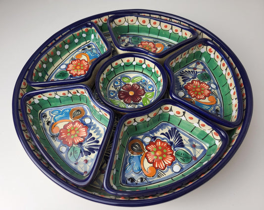 Mexikanische Talavera Keramik Snackschale | Handbemalte Dip-Platte aus Puebla