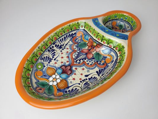 Mexikanische Talavera Keramik Snackschale | Handbemalte Dip-Platte aus Puebla