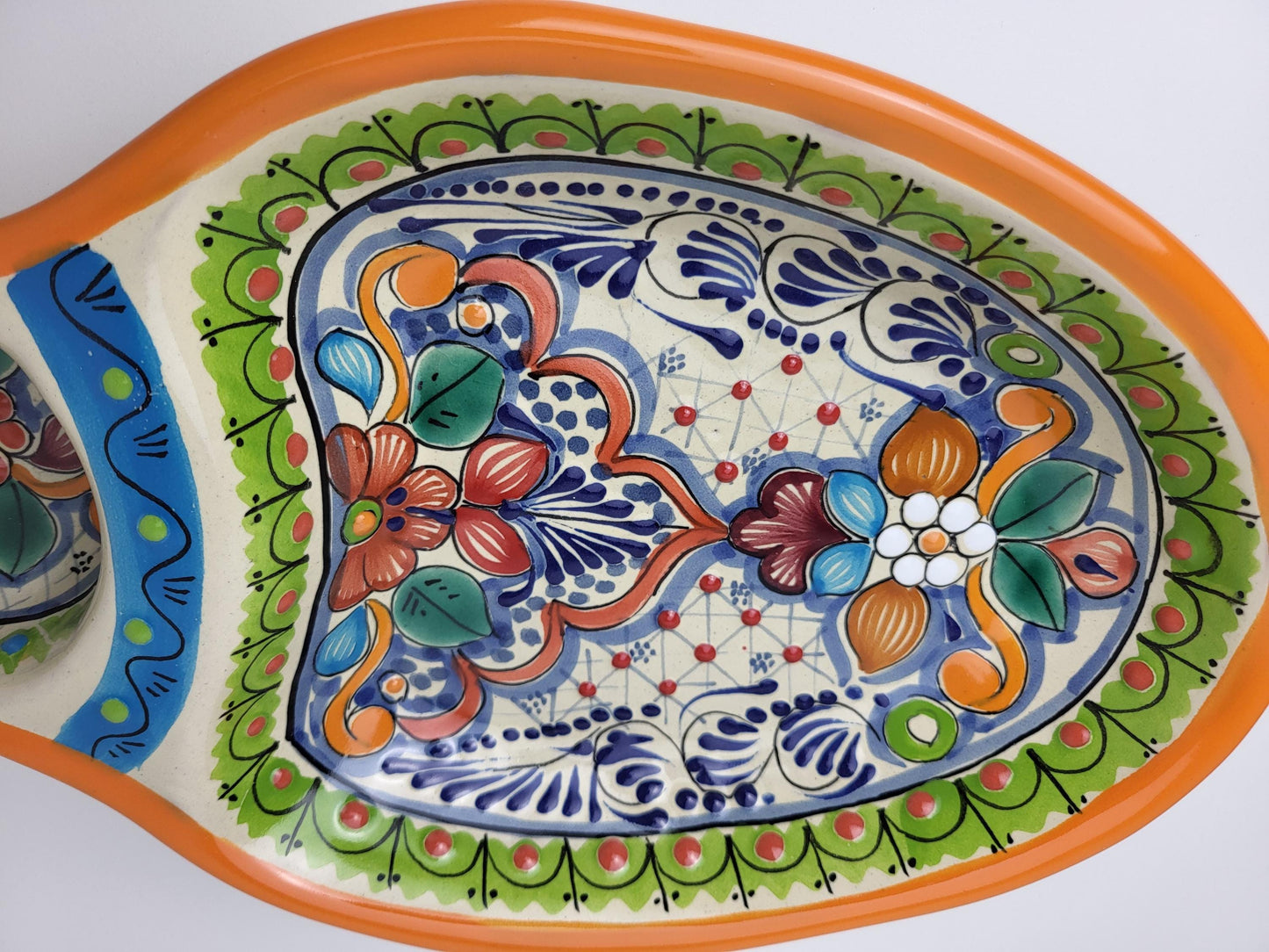 Mexikanische Talavera Keramik Snackschale | Handbemalte Dip-Platte aus Puebla