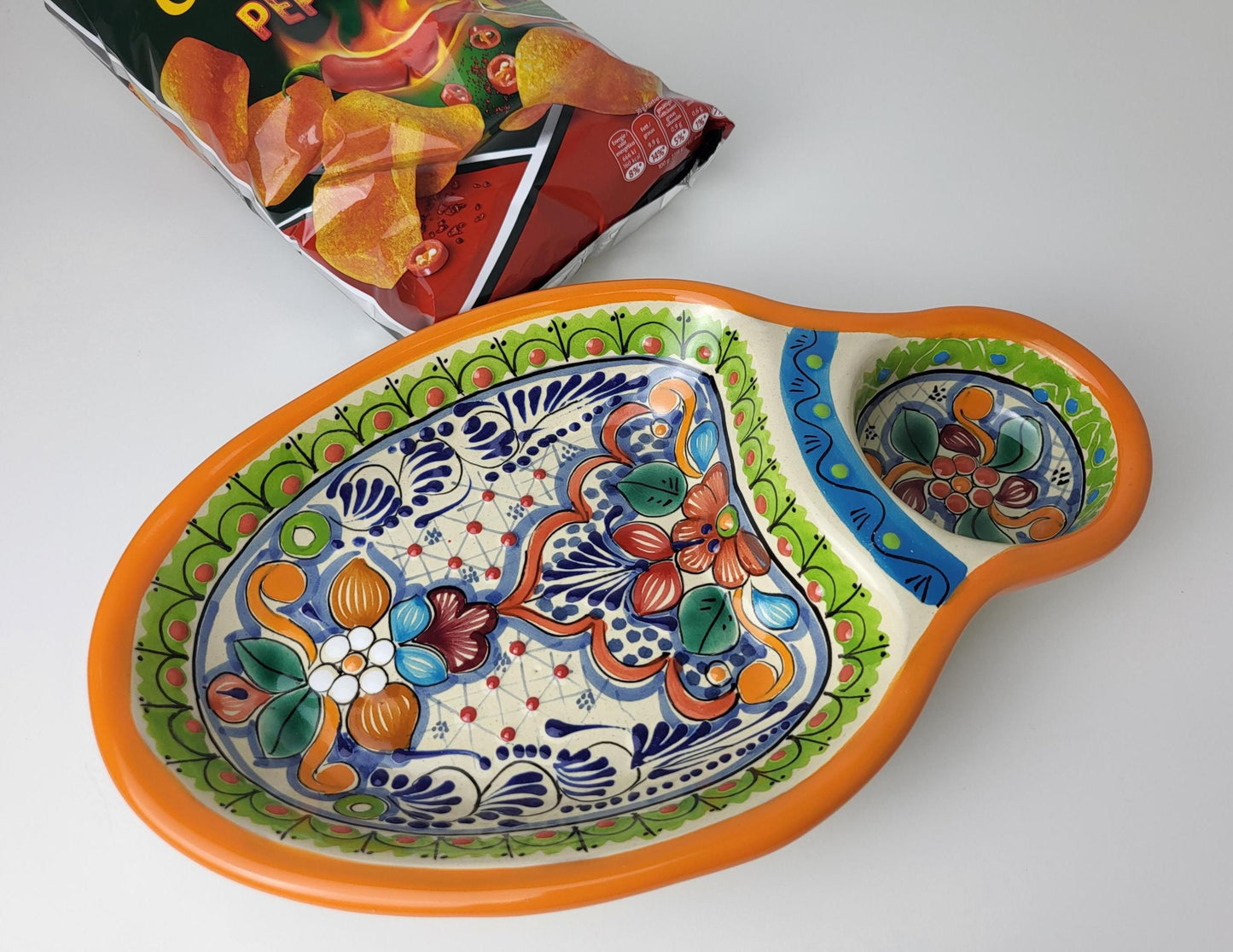Mexikanische Talavera Keramik Snackschale | Handbemalte Dip-Platte aus Puebla