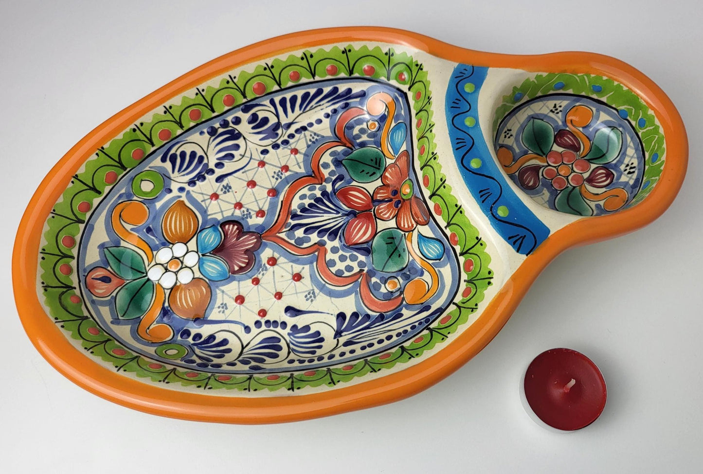 Mexikanische Talavera Keramik Snackschale | Handbemalte Dip-Platte aus Puebla
