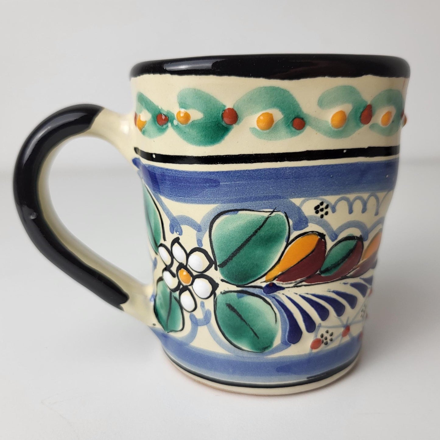 Mexikanischer Talavera Keramiktasse – Handgemalt, Blumenmotiv | Deko-Becher, Stiftehalter, Pflanzentopf