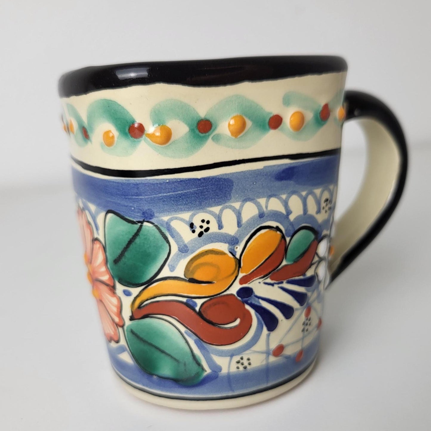 Mexikanischer Talavera Keramiktasse – Handgemalt, Blumenmotiv | Deko-Becher, Stiftehalter, Pflanzentopf