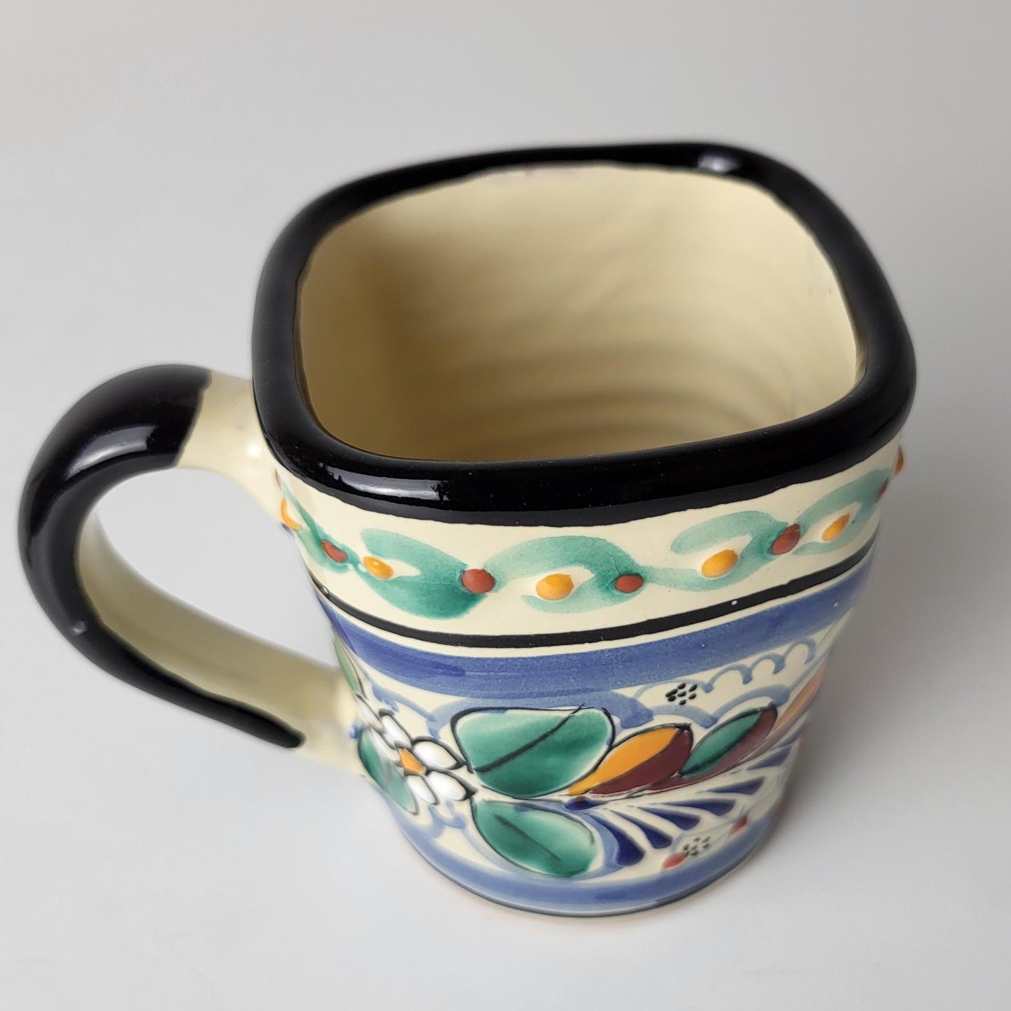 Mexikanischer Talavera Keramiktasse – Handgemalt, Blumenmotiv | Deko-Becher, Stiftehalter, Pflanzentopf