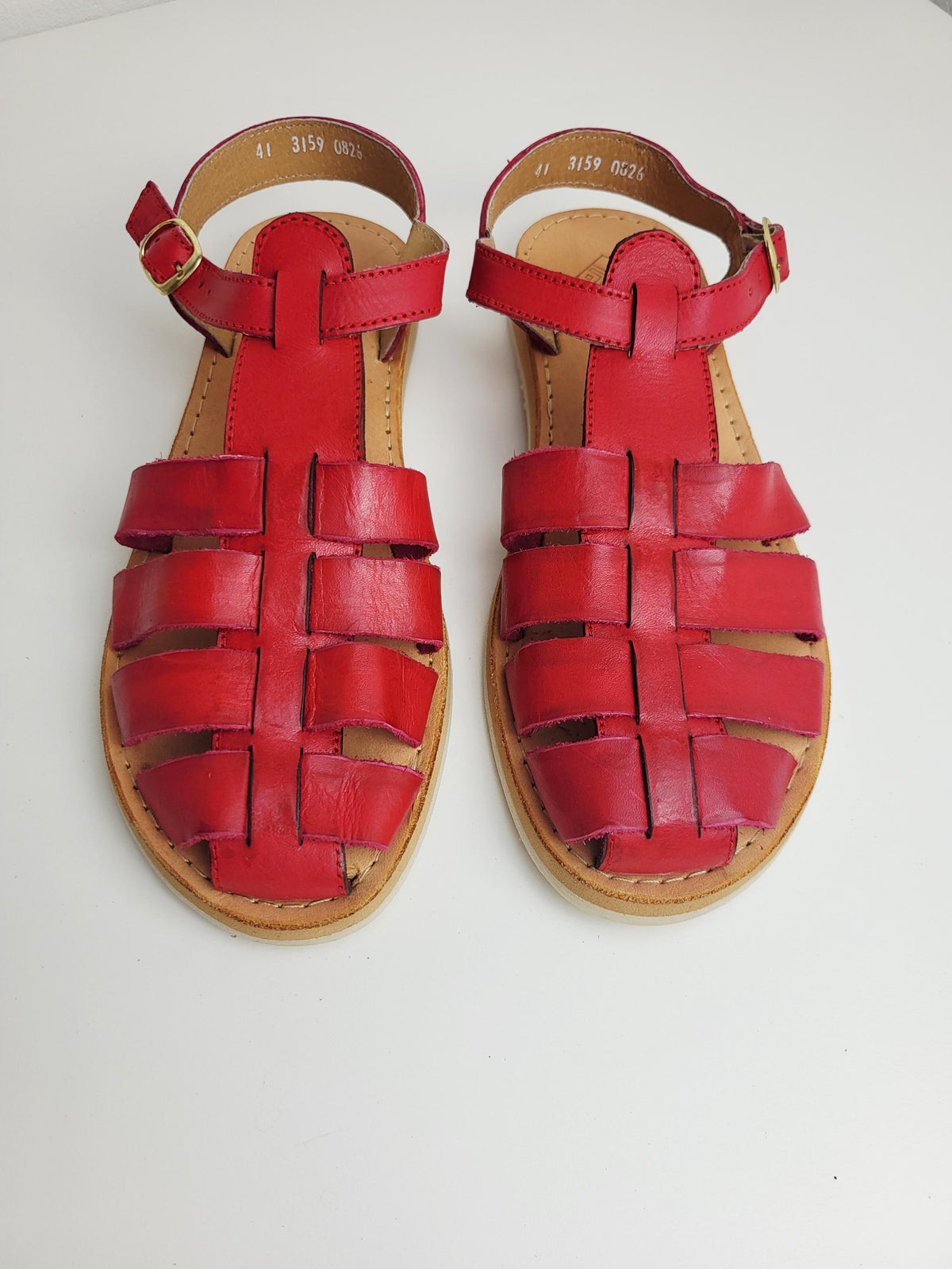 Mexikanische Huarache Sandale Rot Damen – handgewebtes Echtleder, Fisherman-Stil mit Riemchen