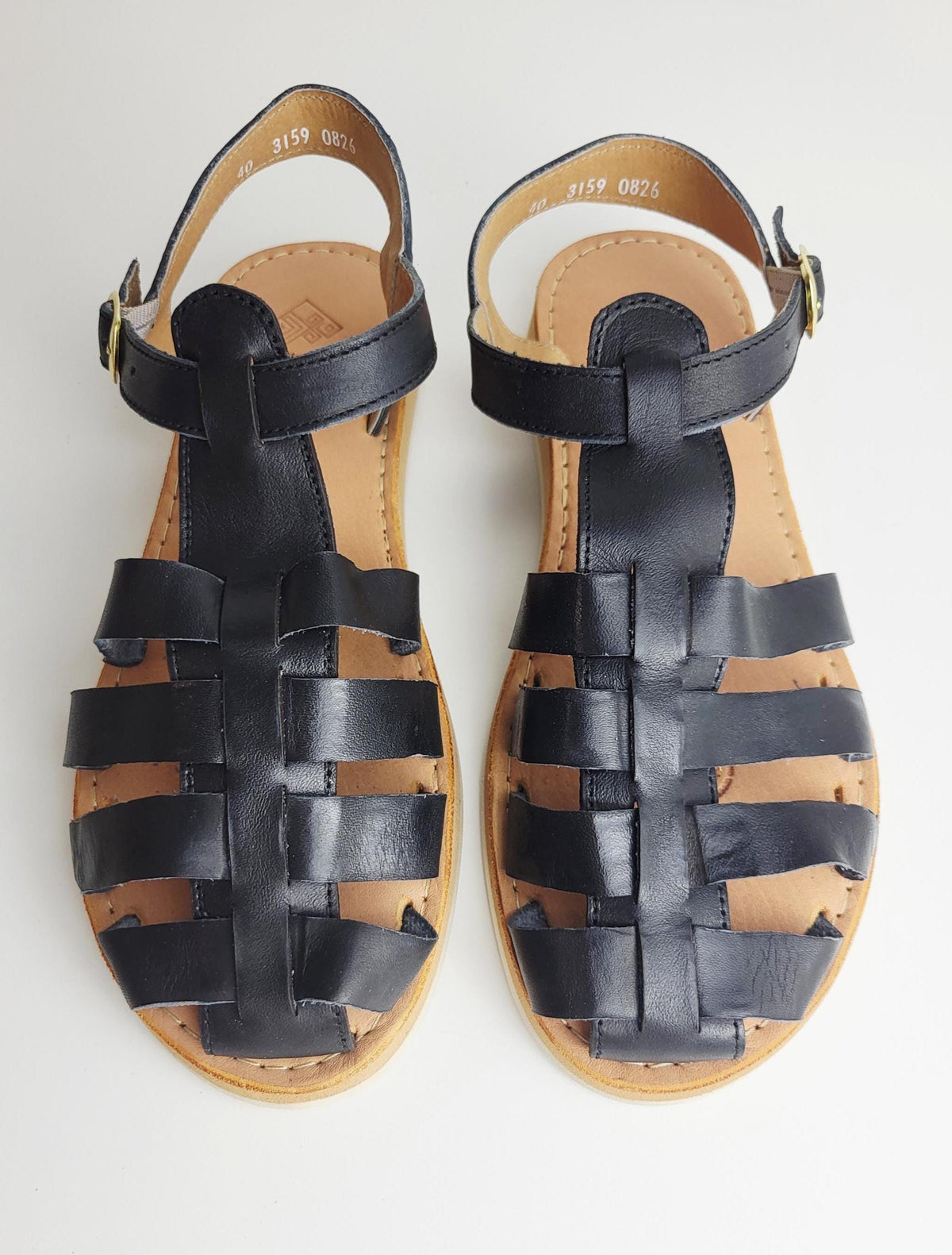 Mexikanische Huarache Sandale Schwarz – Damen Sommerschuh, handgewebte Fisherman-Ledersandale