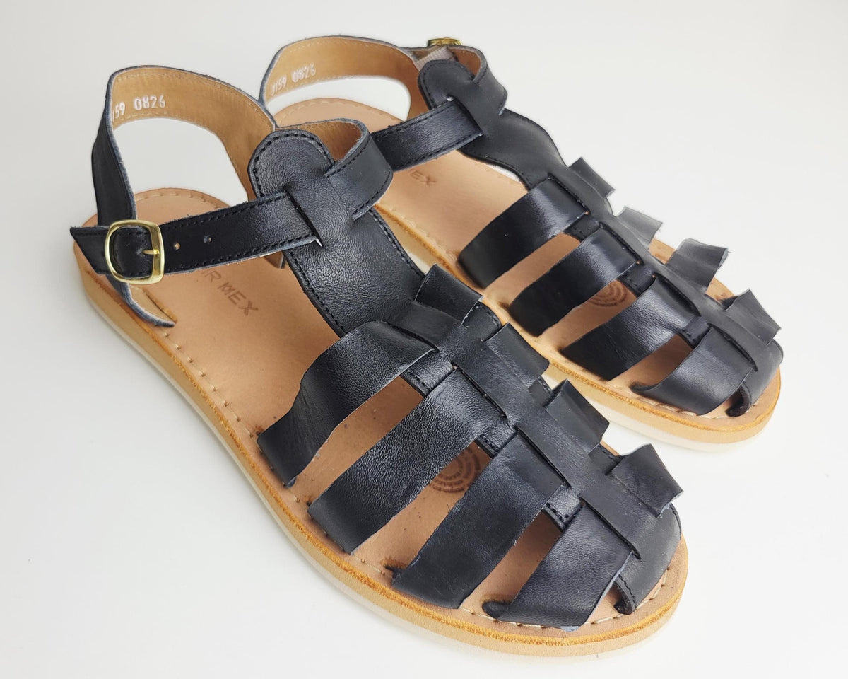Mexikanische Huarache Sandale Schwarz Damen – mexikanisches Kunsthandwerk, Fisherman-Ledersandale