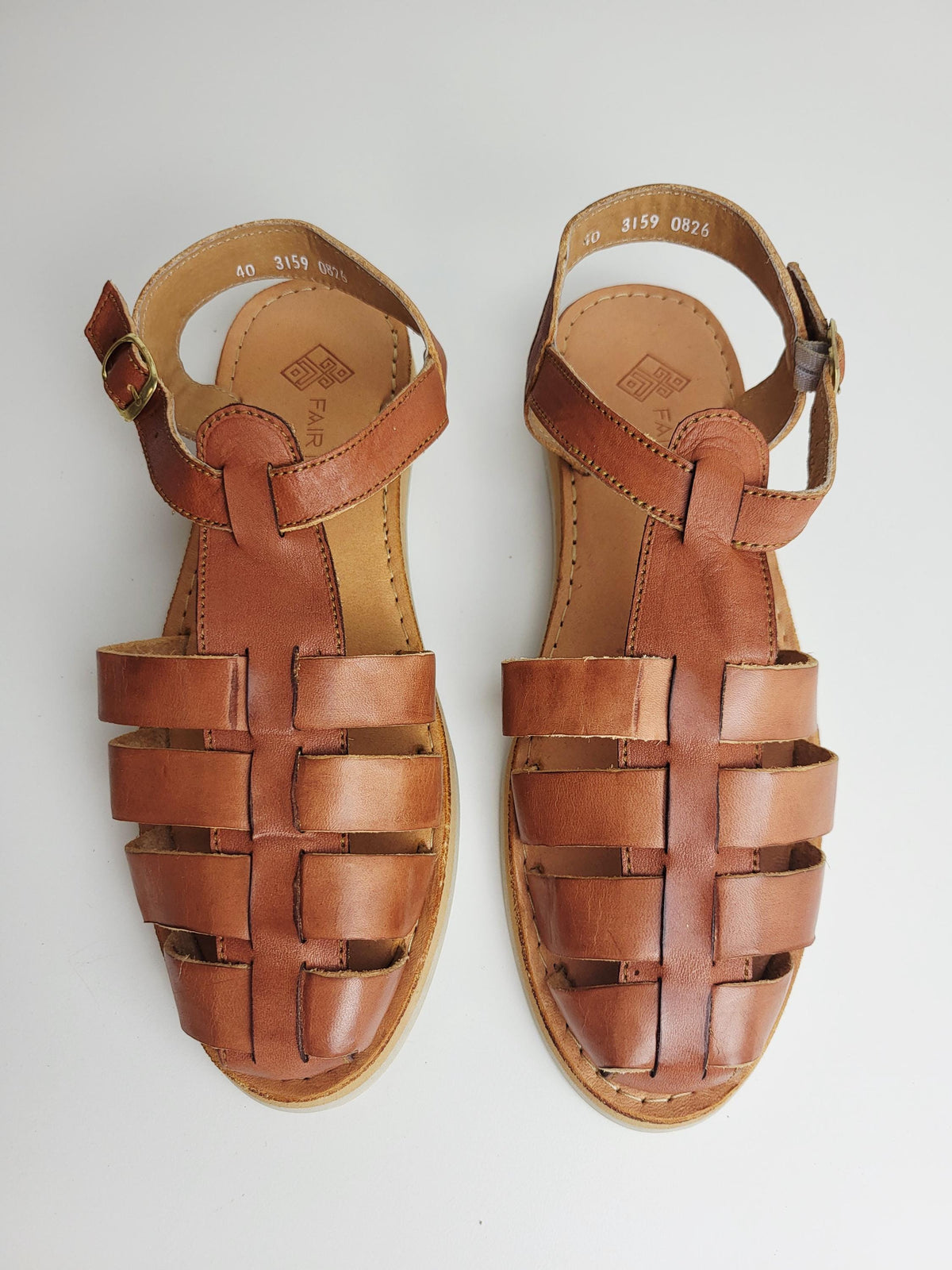 Mexikanische Huarache Sandale Cognac-Braun Damen – Fairmex, Fisherman-Ledersandale mit Riemchen