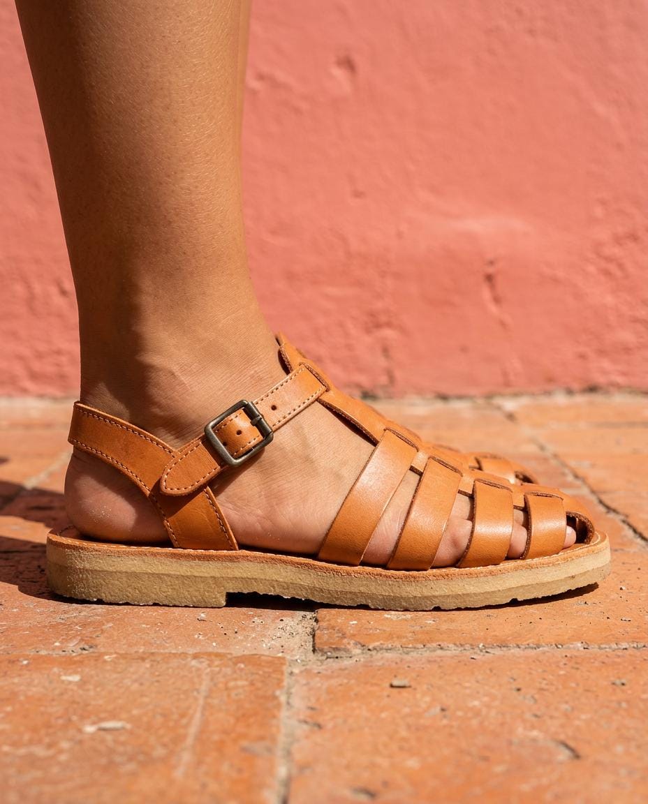 Mexikanische Huarache Sandale Cognac-Braun Damen – Fisherman-Ledersandale, fair gehandelt