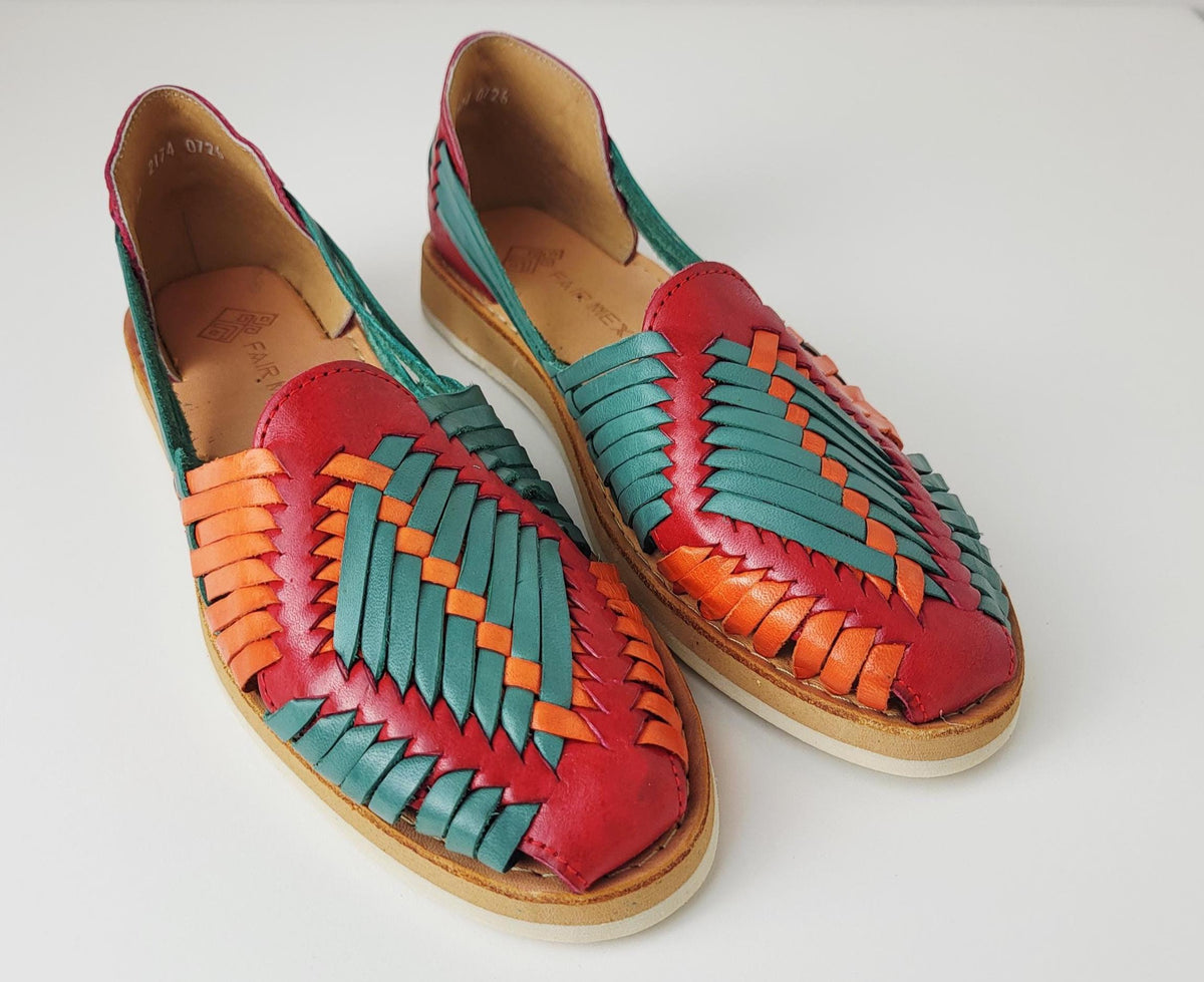 Bunte mexikanische Huarache Damen – Multicolor Leder-Slipper, fair gehandelt