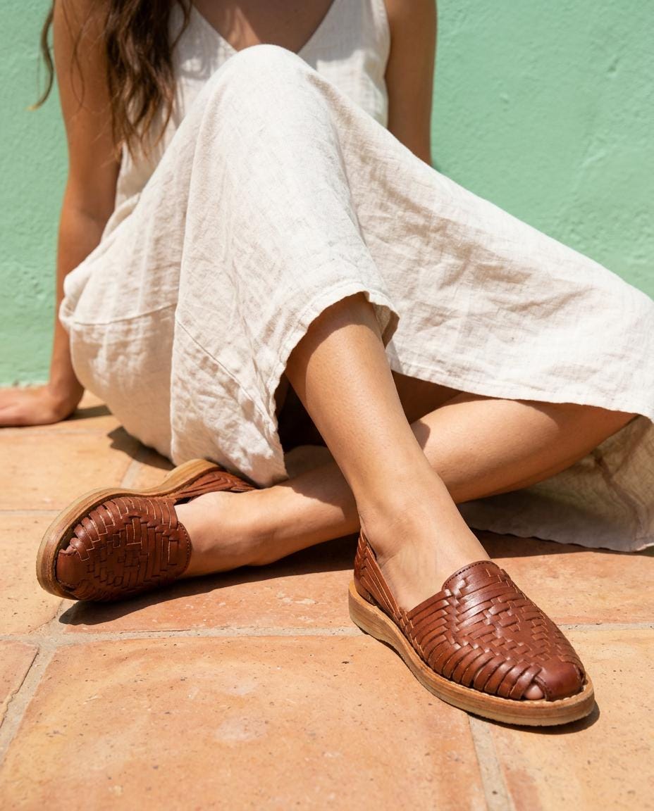 Mexikanische Huarache Zimtbraun Damen – Leder-Slipper, handgemacht in Mexiko