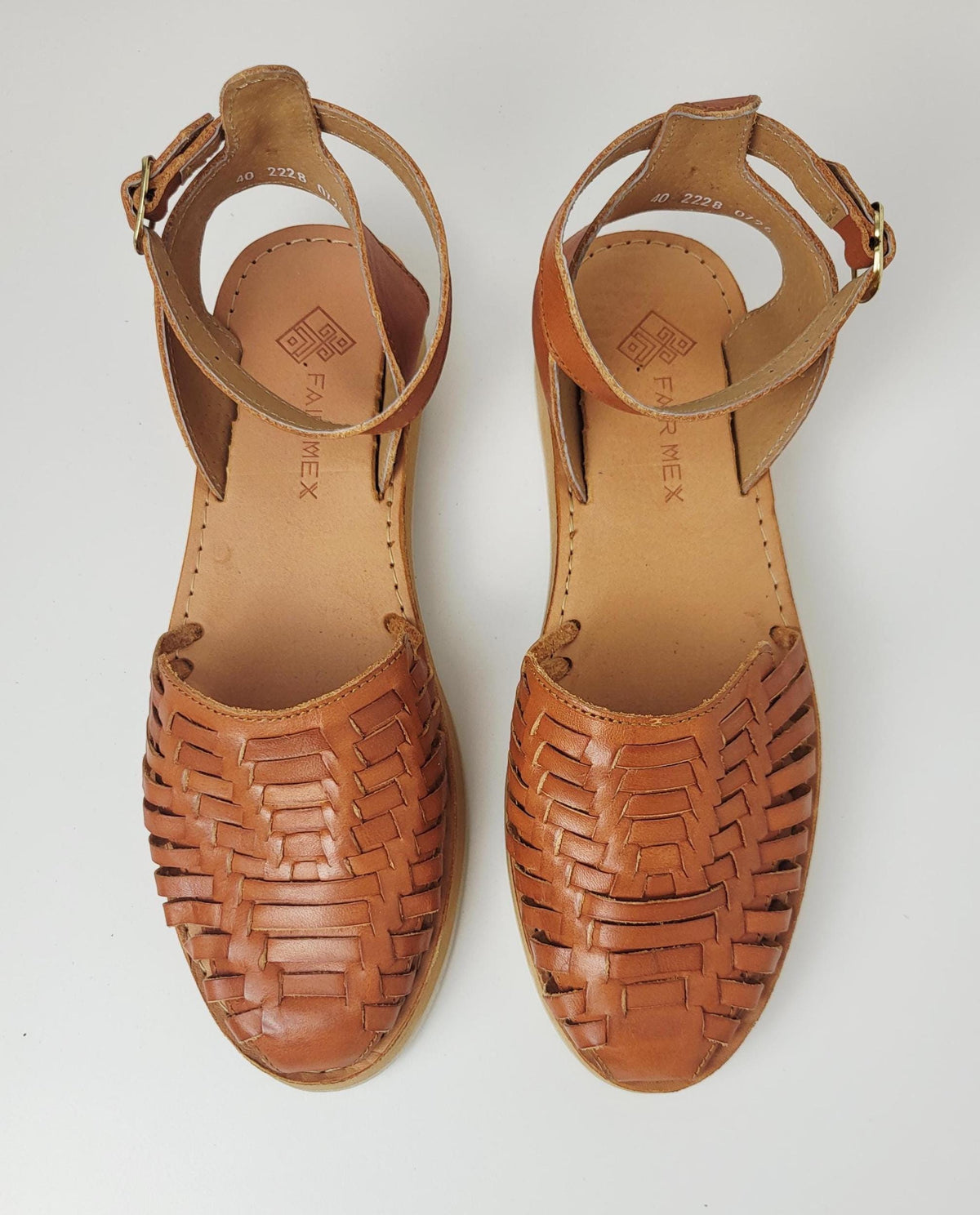 Mexikanische Huarache Sandale Natur/Tan Damen – Fairmex, handgewebtes Leder mit Riemchen