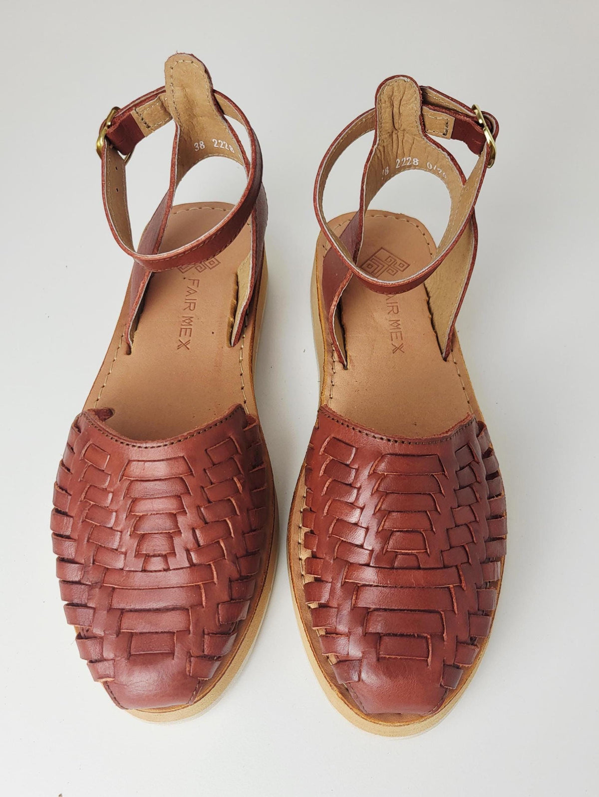 Mexikanische Huarache Sandale Dunkelbraun Damen – handgewebtes Echtleder mit Riemchen