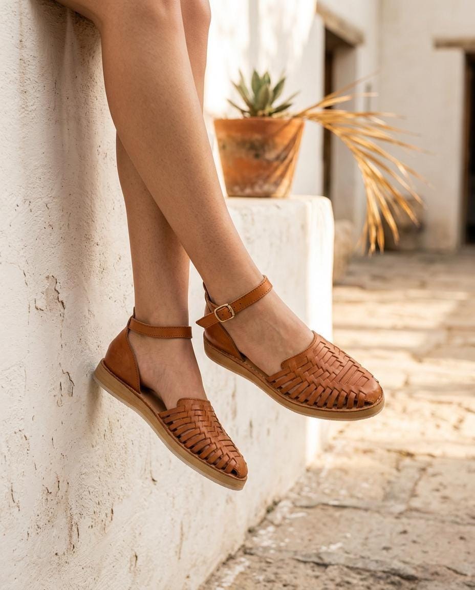 Mexikanische Huarache Sandale Natur/Tan Damen – geschlossene Spitze, fair gehandelt