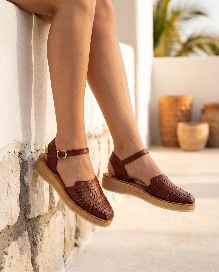 Mexikanische Huarache Sandale Dunkelbraun Damen – geschlossene Spitze, fair gehandelt
