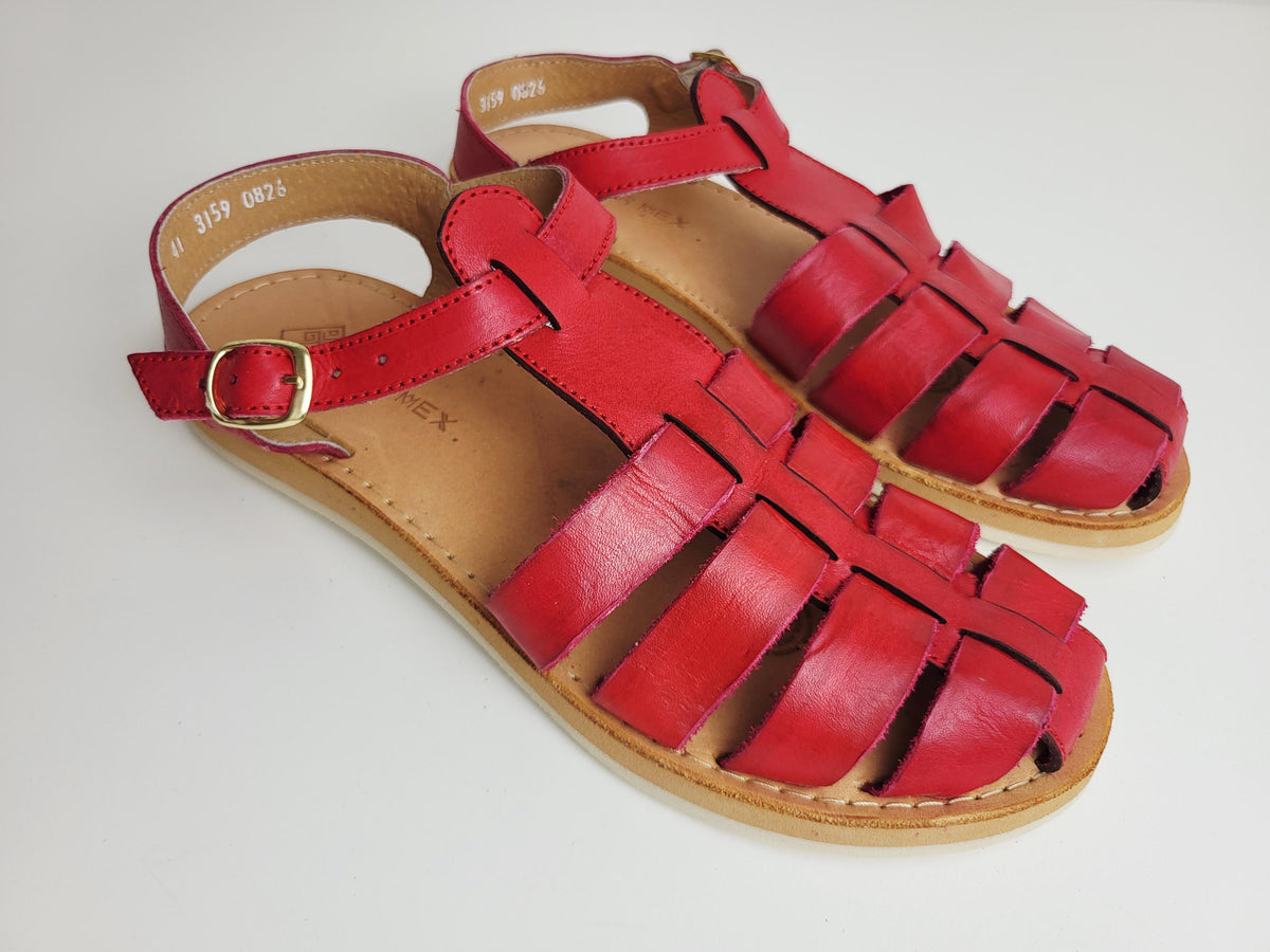 Mexikanische Huarache Sandale Rot Damen – mexikanisches Kunsthandwerk, Fisherman-Ledersandale