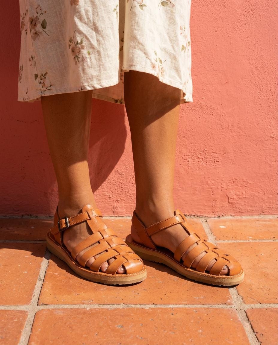 Mexikanische Huarache Sandale Cognac-Braun Damen – Fisherman-Ledersandale, handgemacht in Mexiko