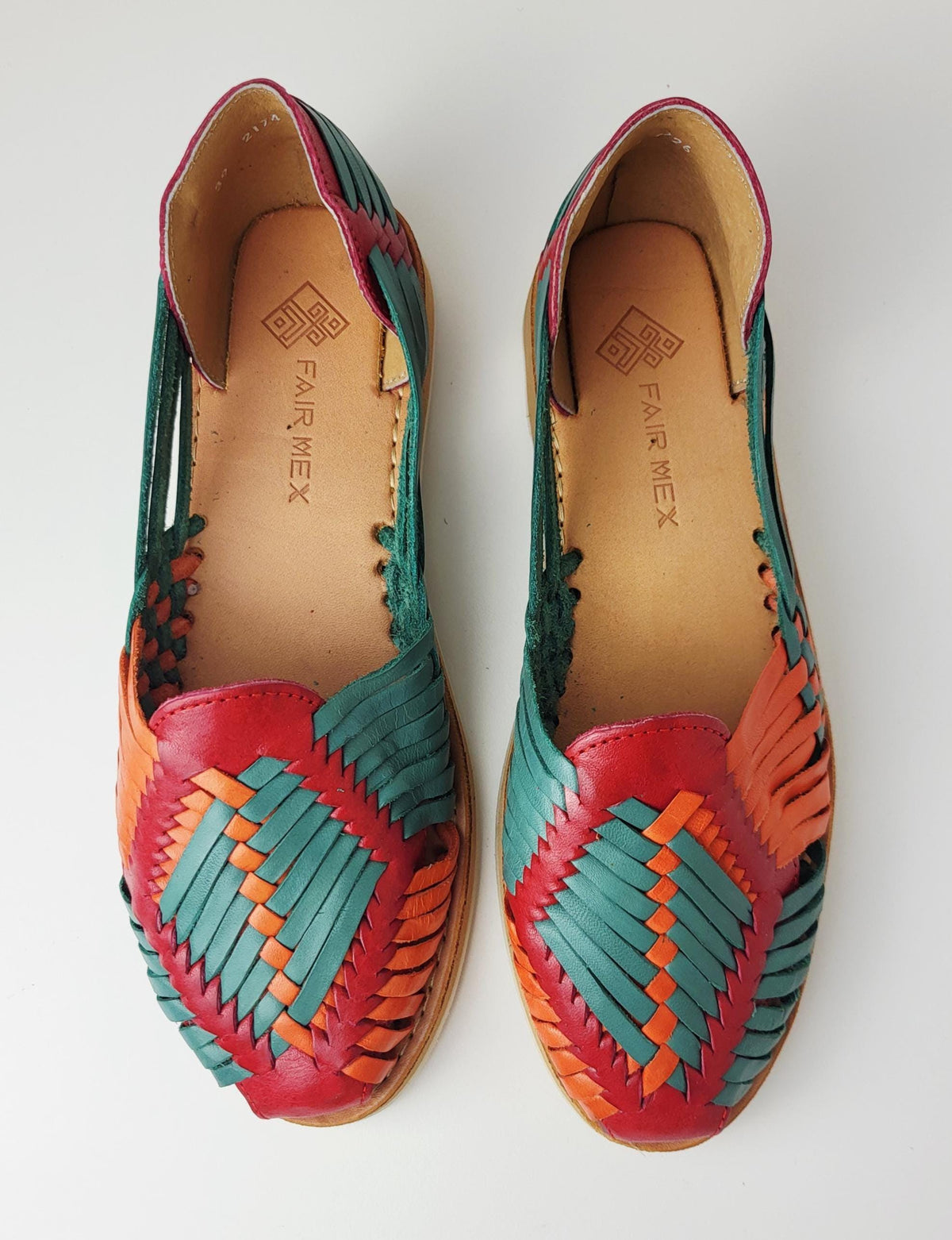 Bunte mexikanische Huarache – Damen Sommerschuh, Multicolor Leder-Slipper