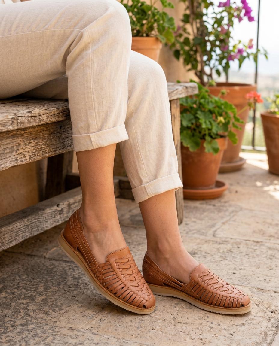 Mexikanische Huarache Honig-Tan Damen – Leder-Slipper, handgemacht in Mexiko